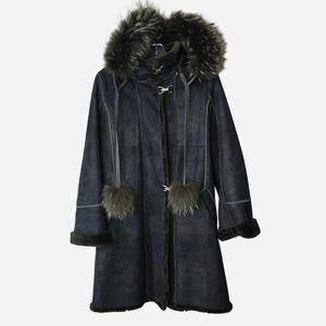 Epsilon Black | Dark Green Fur-Trimmed Sheepskin Coat Penny Lane Style